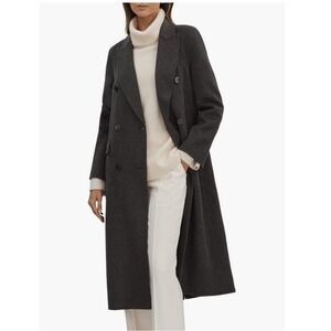 Reiss Arla Double Breasted Wool Blend Classic‎ Coat, Charcoal Gray, Size 14, NWT